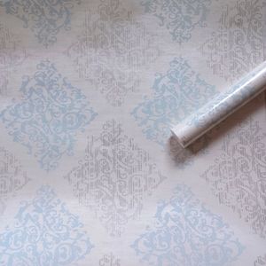 Wallpaper Marquise Linen Crepe Damask Silver & Blue